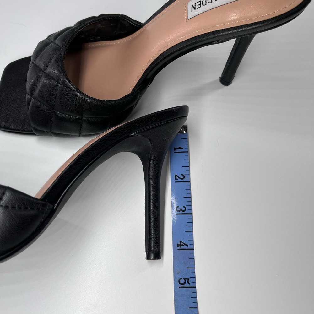 Steve Madden Signify Black Quilted Stiletto Slide Mule Square Toe Heels 9.5 - Picture 9 of 9